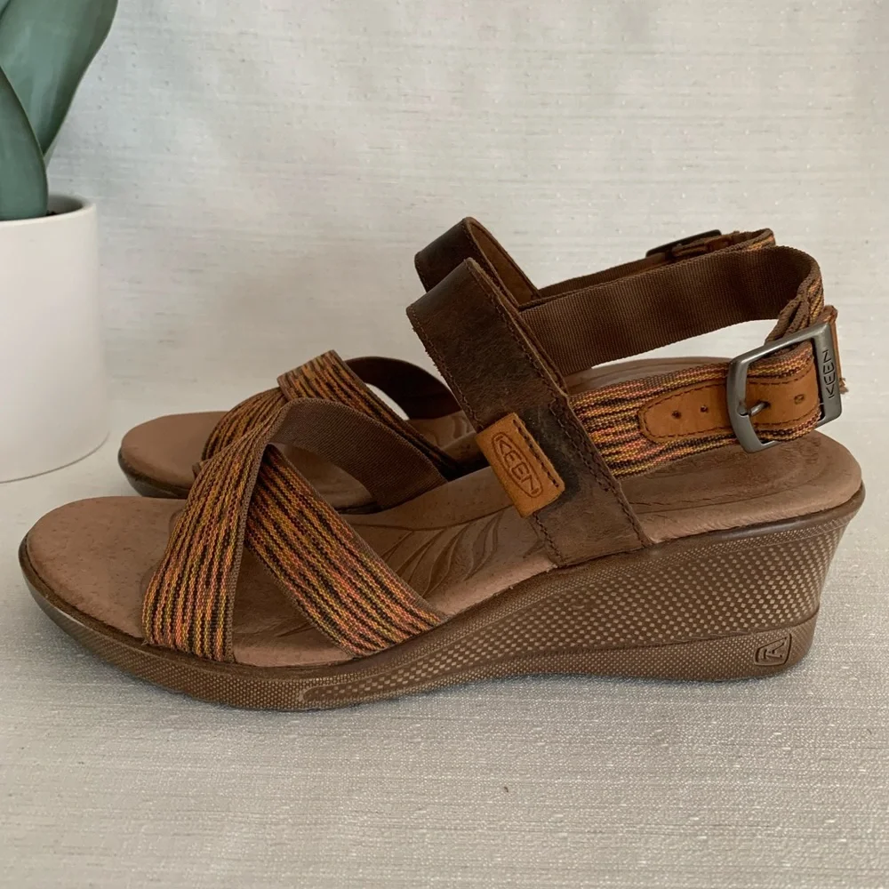 New KEEN Skyline Brown/Thrush Leather Wedge Sandals Woman’s 8.5 - Picture 4 of 13